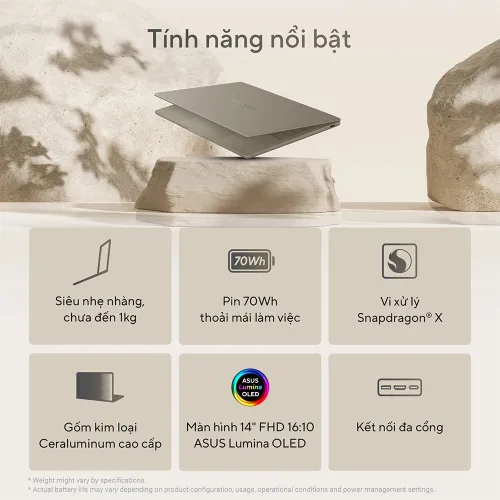 Laptop Asus ZenBook A14 UX3407QA-QD299WS (Snapdragon X X1 26 100 | 16GB | 512GB | 14 inch WUXGA OLED | Win 11 | Office)